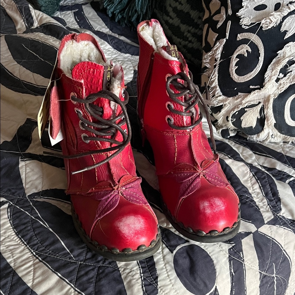 Vibrant Red Lace-Up Women's Boots